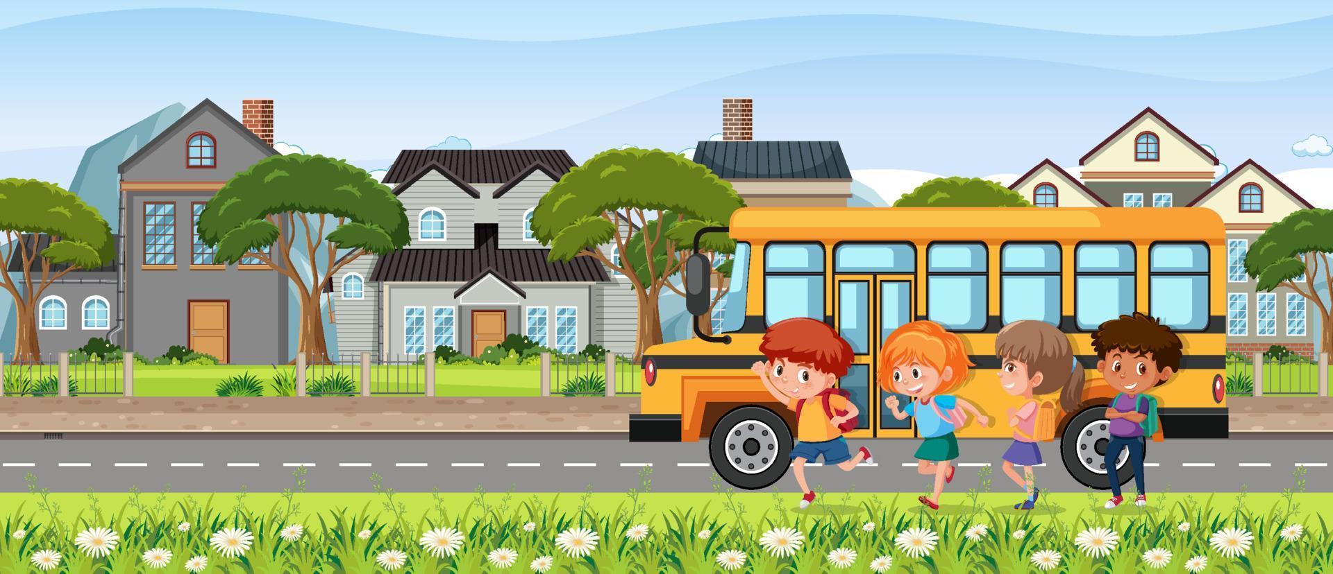 niños que van a la escuela en autobús vector