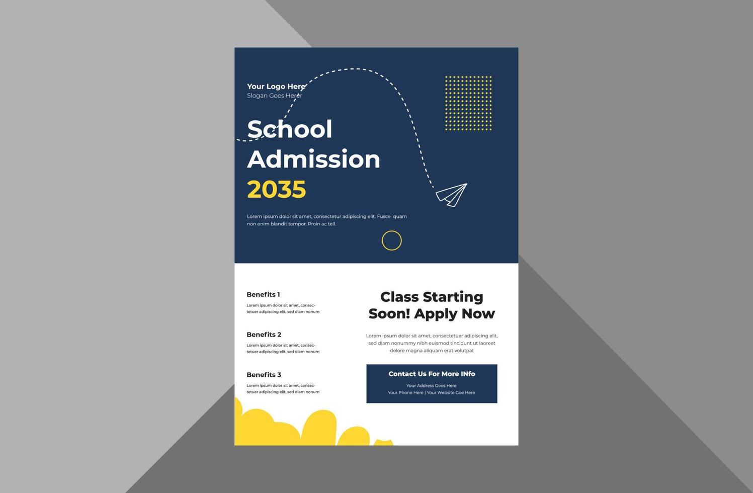 school admission flyer design template. junior school promotion poster leaflet design. a4 template, brochure design, cover, flyer, poster, print-ready vector
