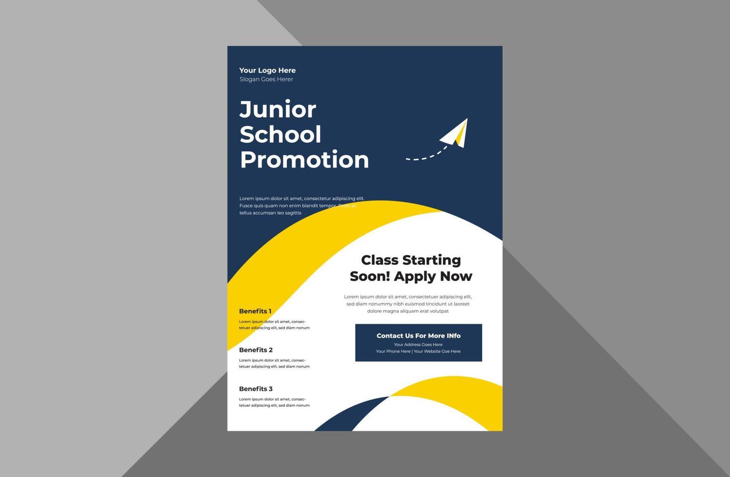 school admission flyer design template. junior school promotion poster leaflet design. a4 template, brochure design, cover, flyer, poster, print-ready vector