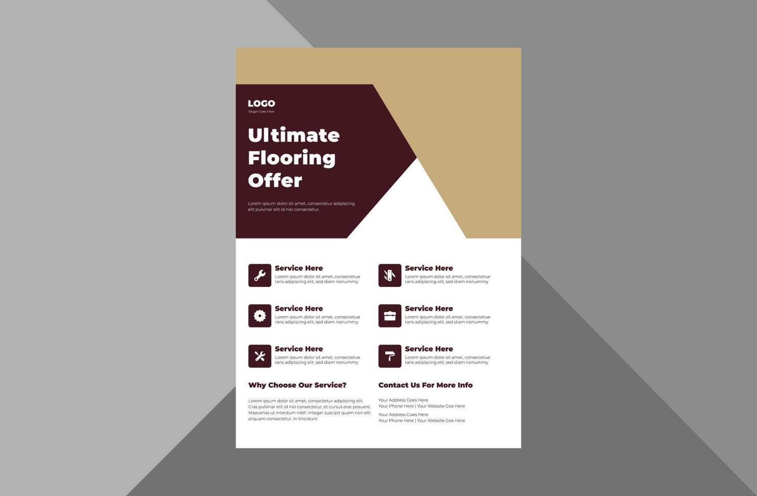 flooring and tiling company flyer design. modern contemporary poster leaflet design. a4 template, brochure design, cover, flyer, poster, print-ready vector