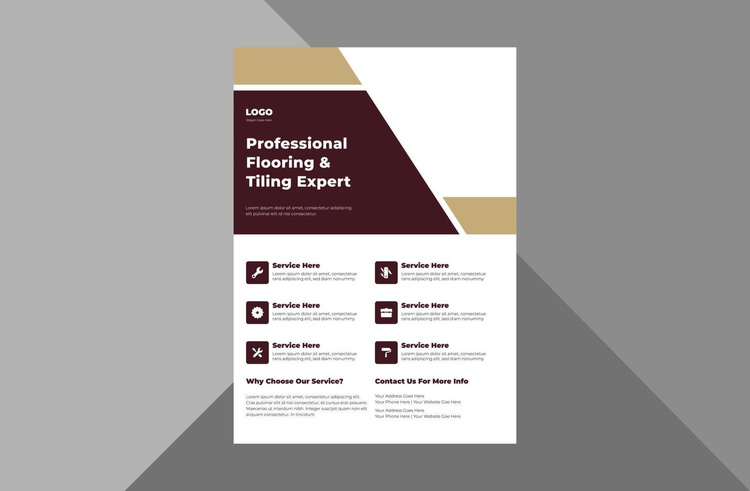 flooring and tiling company flyer design. modern contemporary poster leaflet design. a4 template, brochure design, cover, flyer, poster, print-ready vector