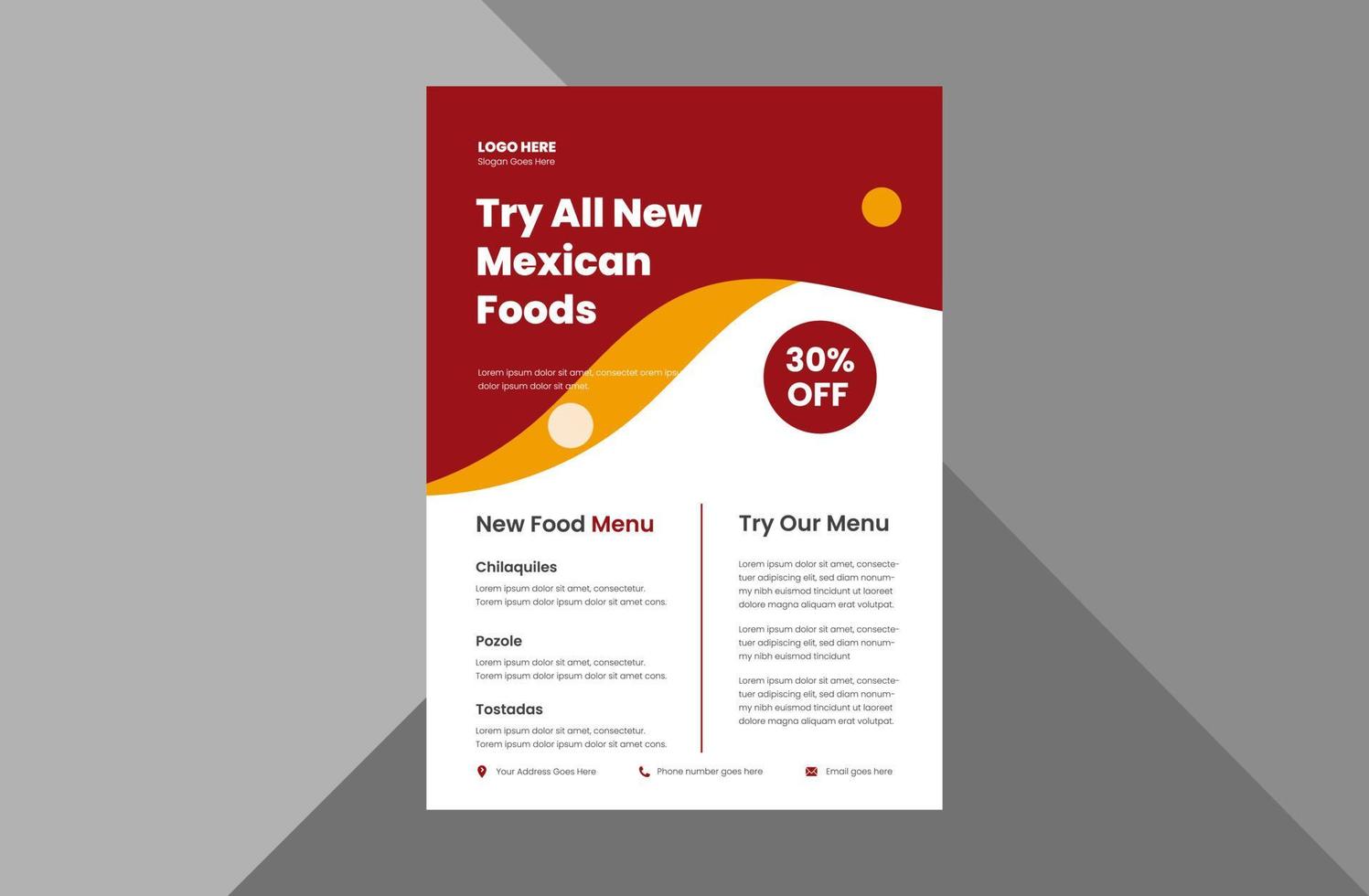 Mexican food menu flyer design template. special Mexican food restaurant flyer design template. a4 template, brochure design, cover, flyer, poster, print-ready vector