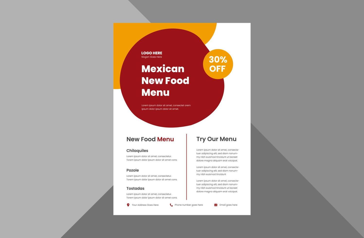 Mexican food menu flyer design template. special Mexican food restaurant flyer design template. a4 template, brochure design, cover, flyer, poster, print-ready vector
