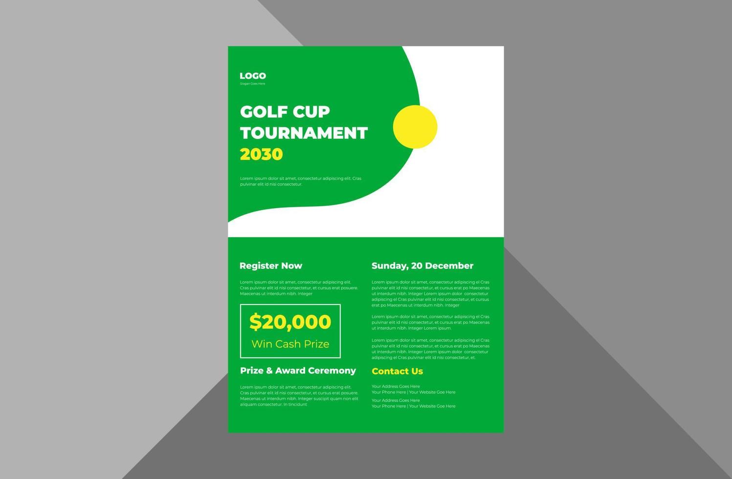 golf tournament flyer template. golf sports game time poster leaflet design. a4 template, brochure design, cover, flyer, poster, print-ready vector