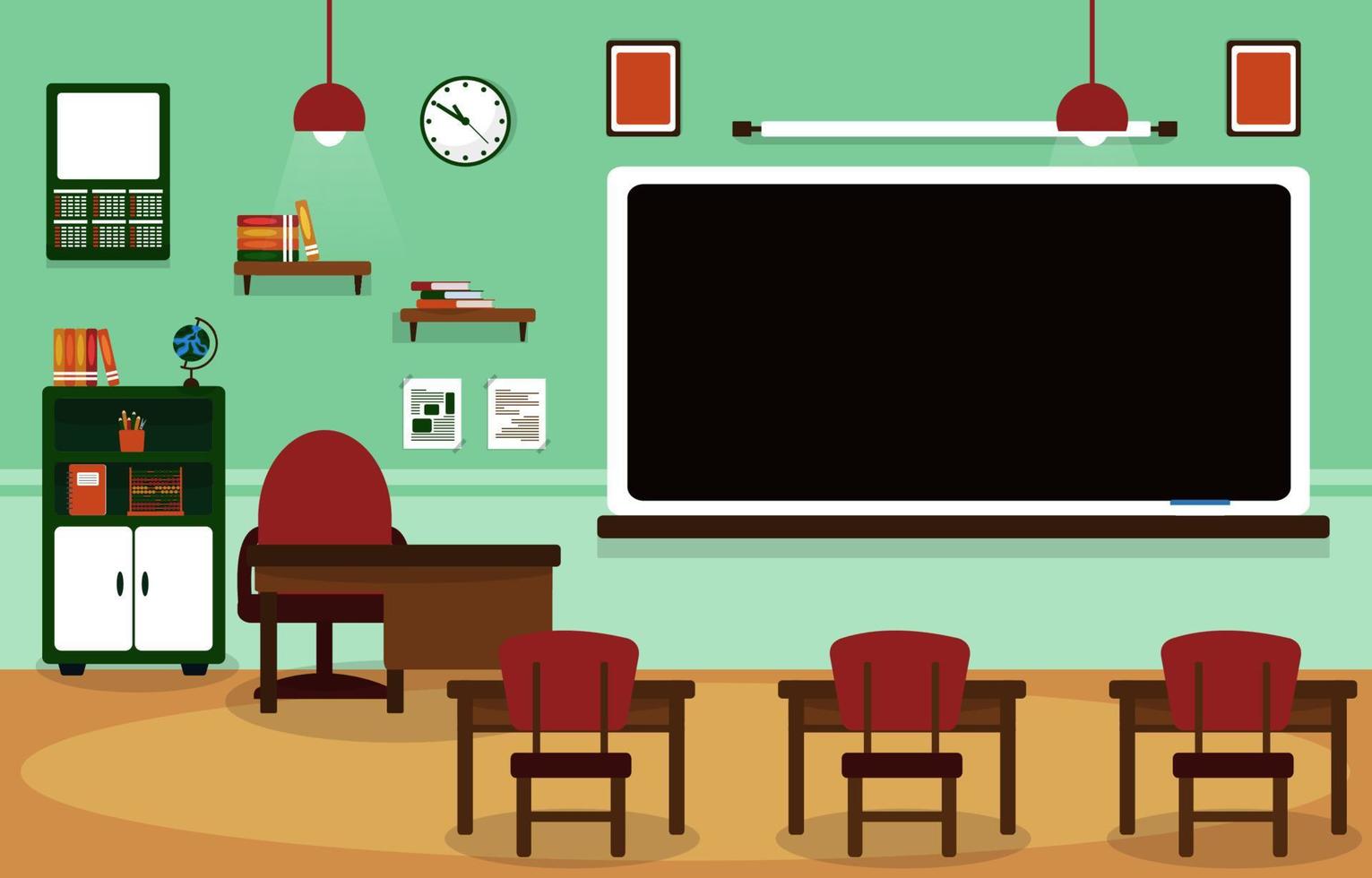 Class School Nobody Classroom Blackboard Table Chair Education Illustration vector