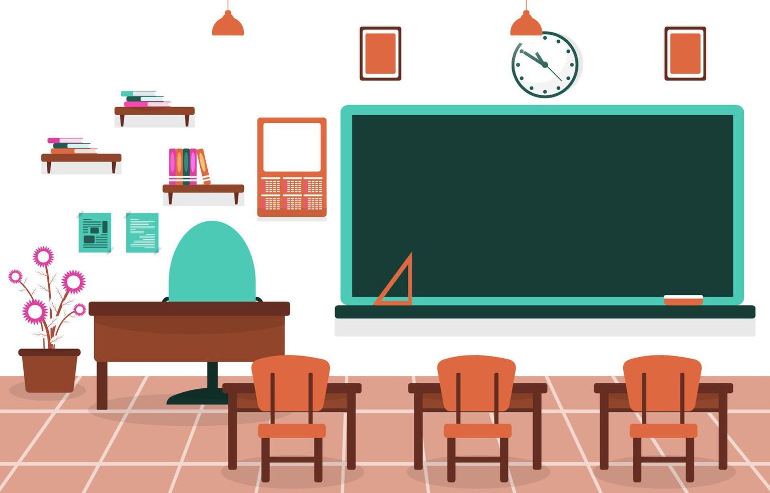 Class School Nobody Classroom Blackboard Table Chair Education Illustration vector