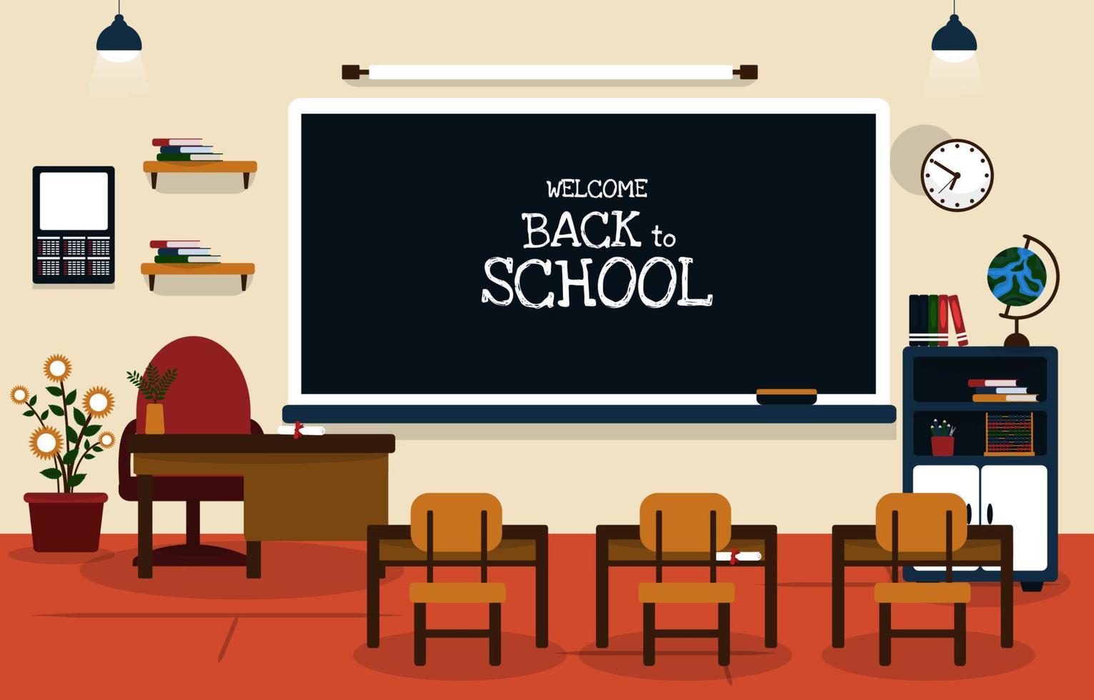 Back to School Class Classroom Blackboard Table Chair Education Illustration vector