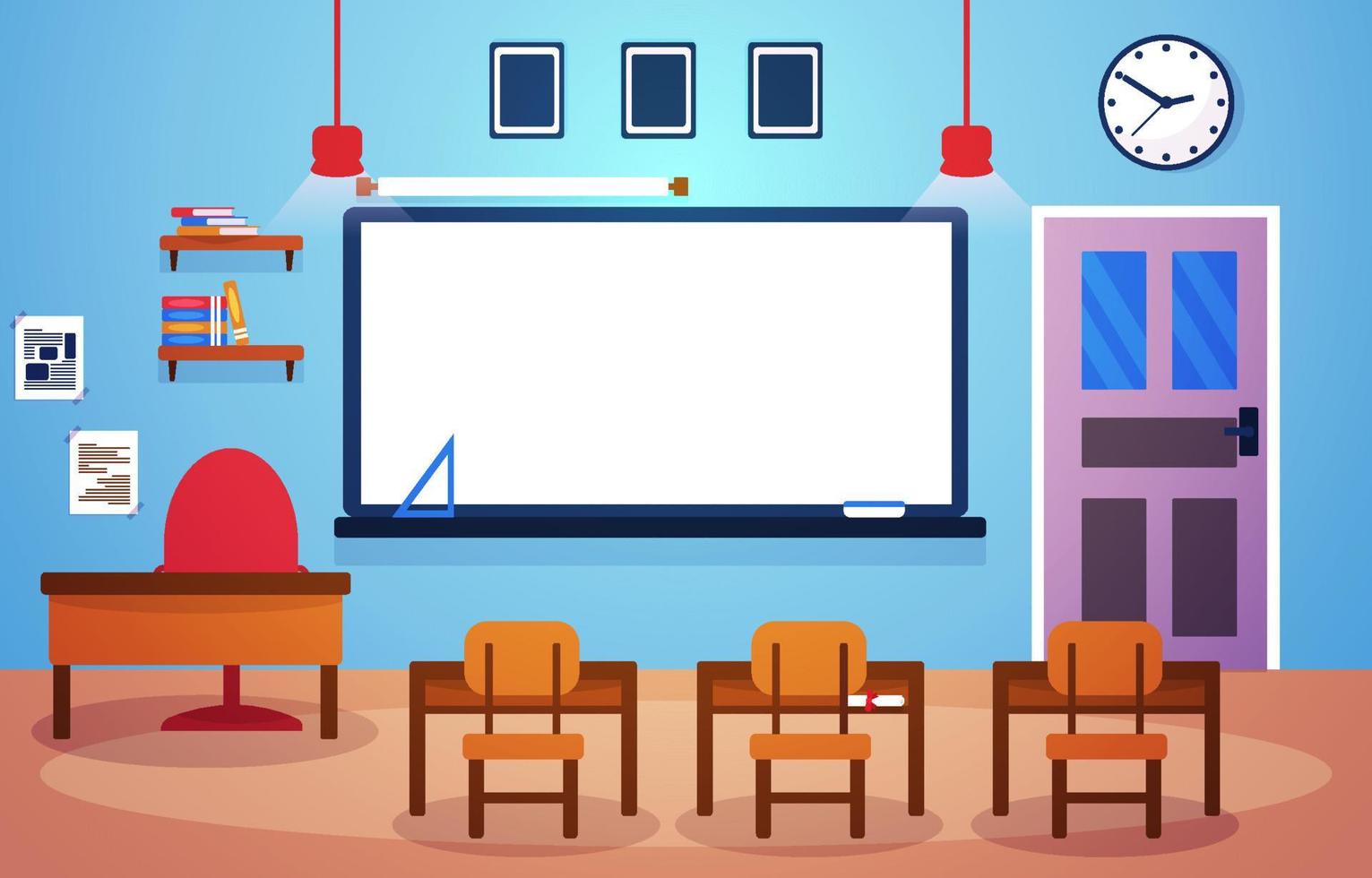 Class School Nobody Classroom Whiteboard Table Chair Education Illustration vector