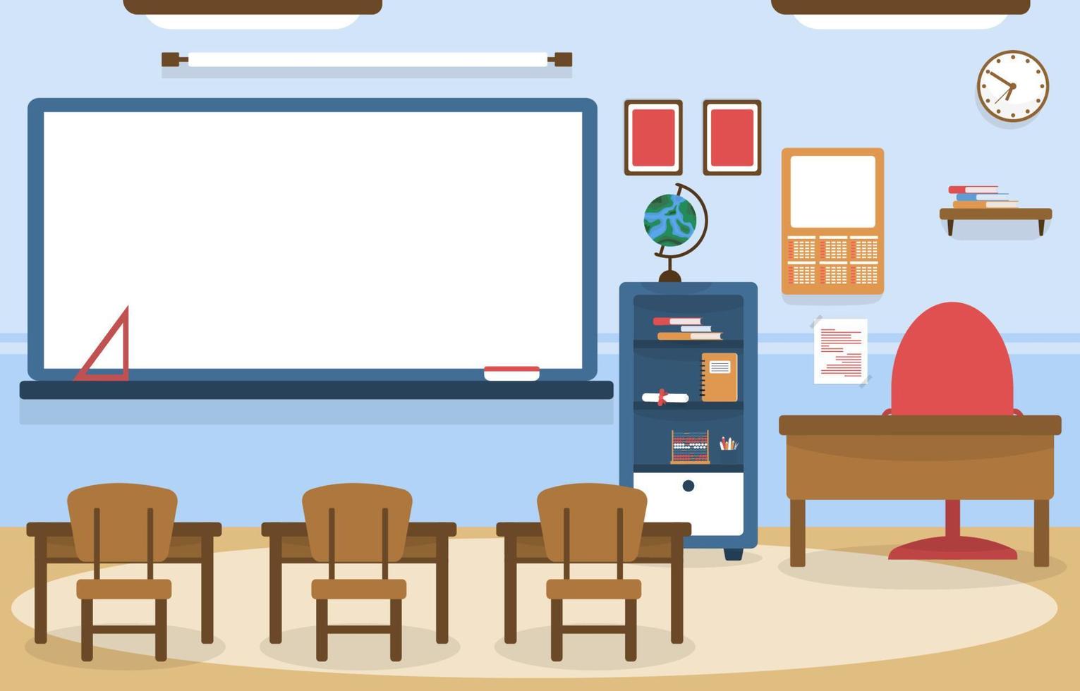 Class School Nobody Classroom Lesson Table Chair Education Illustration vector