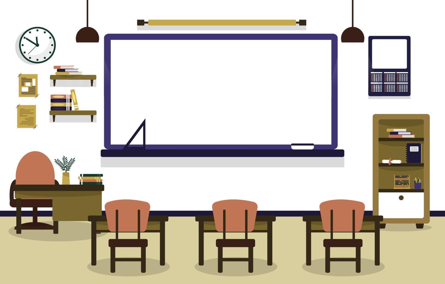 Class School Nobody Classroom Lesson Table Chair Education Illustration vector