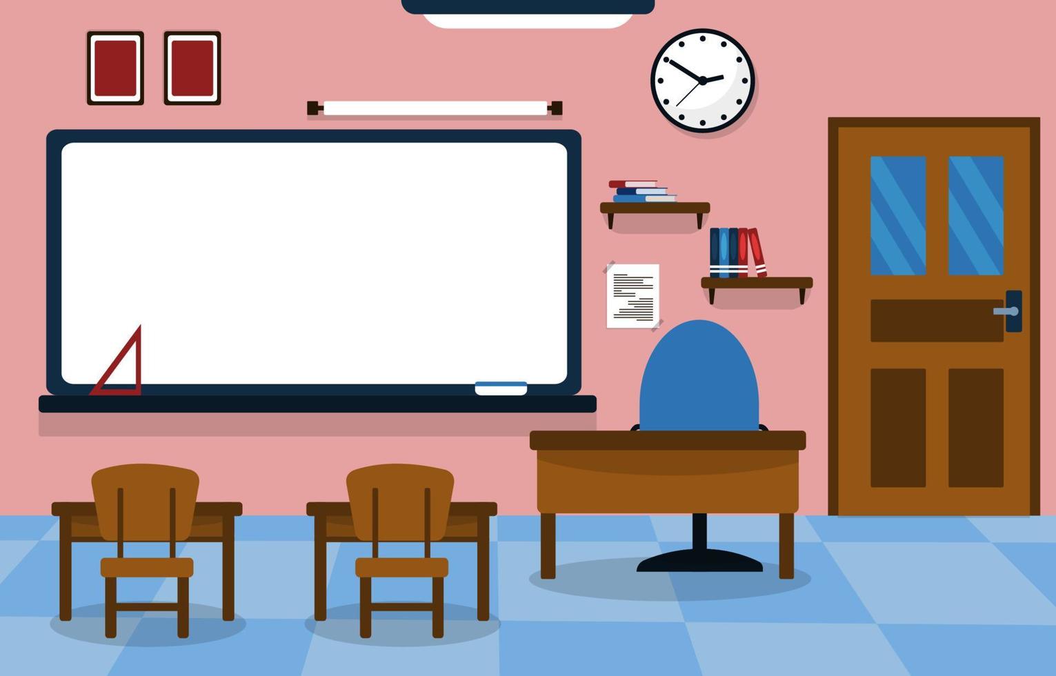 Class School Nobody Classroom Whiteboard Table Chair Education Illustration vector