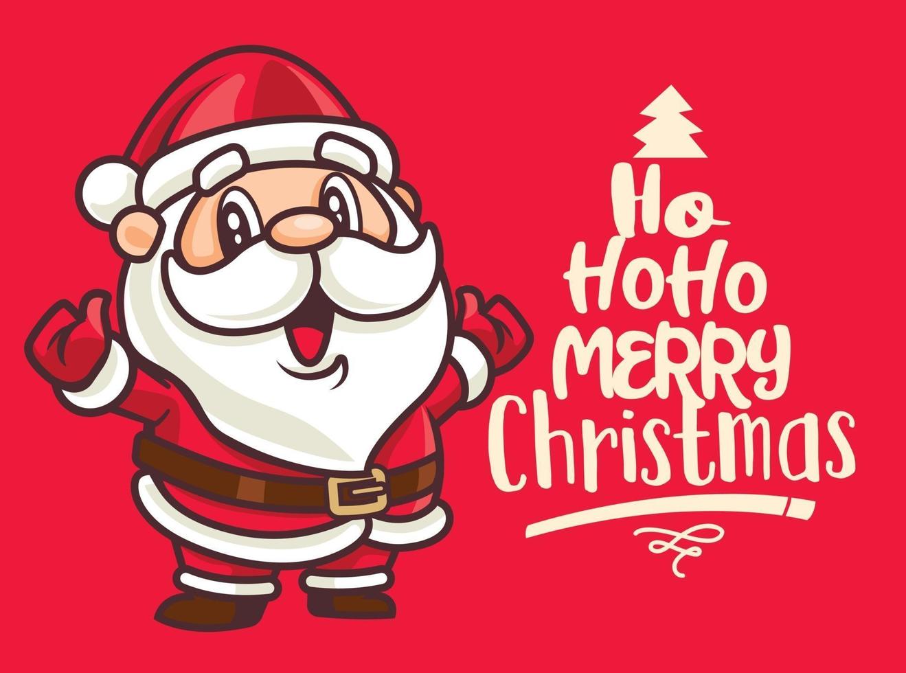 Feliz Navidad. santa claus con feliz navidad letras tarjeta de felicitación en fondo rojo vector