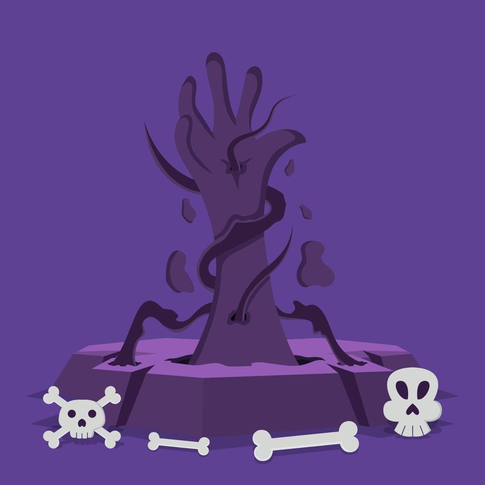 Happy Halloween banner or greeting card concept with hands off the ground. vector