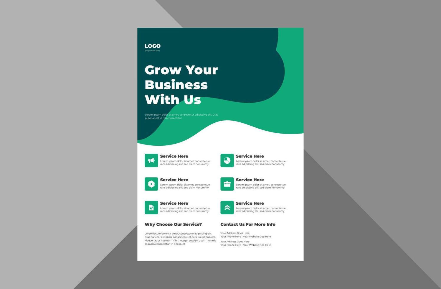 grow your business flyer design template. take your business to the next level of poster leaflet design. a4 template, brochure design, cover, flyer, poster, print-ready vector