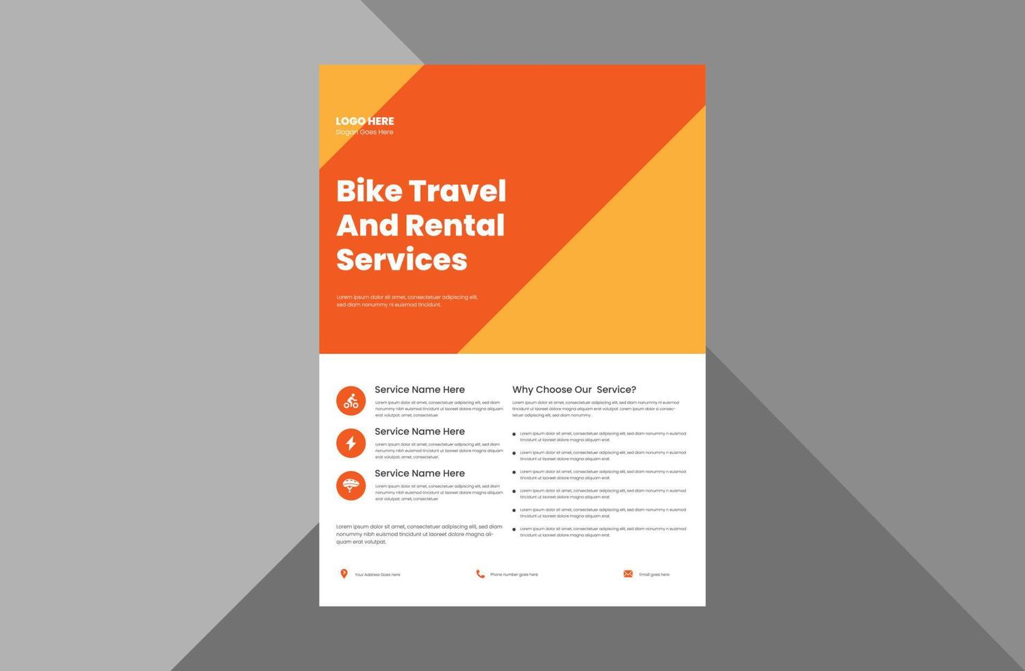 bicycle tour flyer design template. bicycle rental service poster leaflet design.  a4 template, brochure design, cover, flyer, poster, print-ready vector