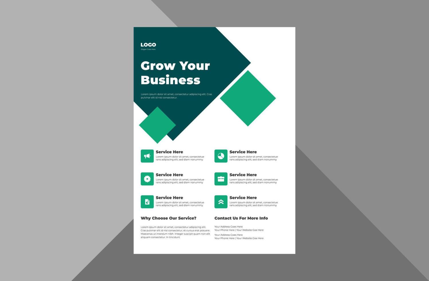 grow your business flyer design template. take your business to the next level of poster leaflet design. a4 template, brochure design, cover, flyer, poster, print-ready vector