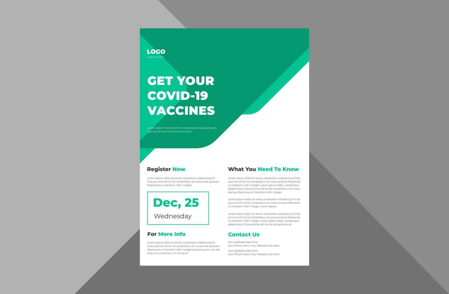 covid-19 vaccination program flyer design template. coronavirus vaccination poster leaflet design. a4 template, brochure design, cover, flyer, poster, print-ready vector