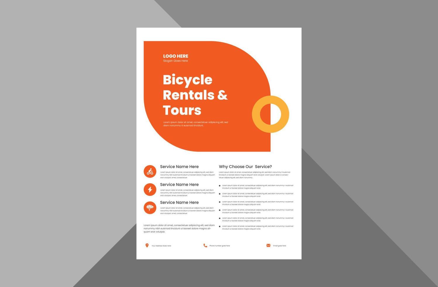 bicycle tour flyer design template. bicycle rental service poster leaflet design.  a4 template, brochure design, cover, flyer, poster, print-ready vector