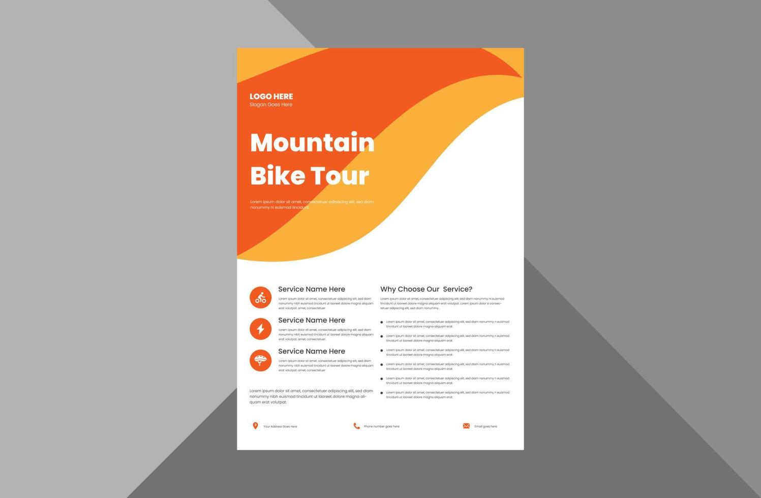 bicycle tour flyer design template. bicycle rental service poster leaflet design.  a4 template, brochure design, cover, flyer, poster, print-ready vector