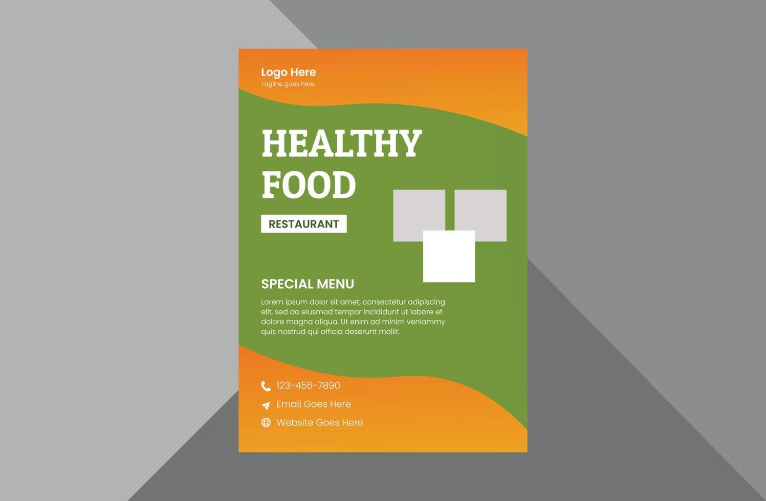 organic healthy food flyer template. vegetarian restaurant poster leaflet design. a4 template, brochure design, cover, flyer, poster, print-ready vector