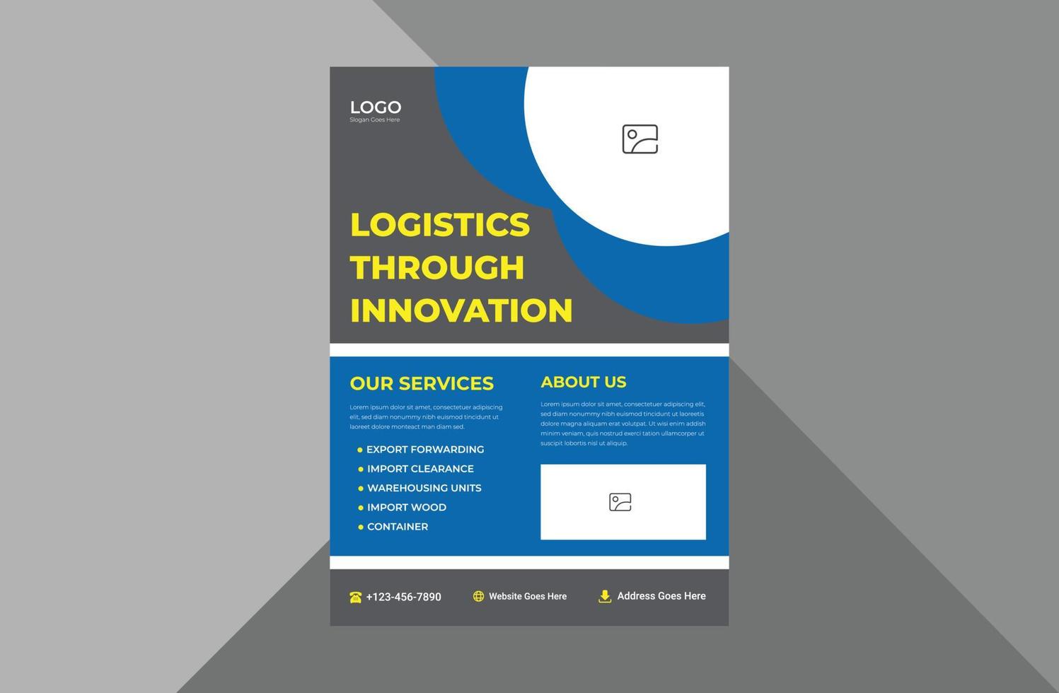 transport logistic service flyer template. shipping cargo industry poster leaflet design. transport service flyer design template. a4 template, brochure design, cover, flyer, poster, print-ready vector