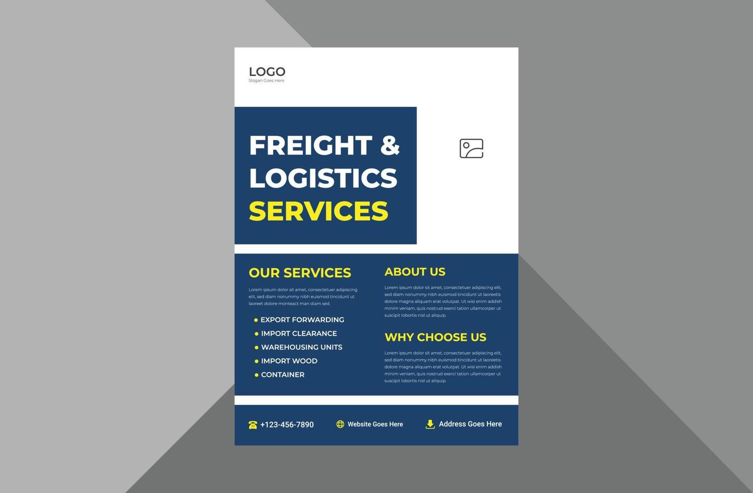 transport logistic service flyer template. shipping cargo industry poster leaflet design. transport service flyer design template. a4 template, brochure design, cover, flyer, poster, print-ready vector