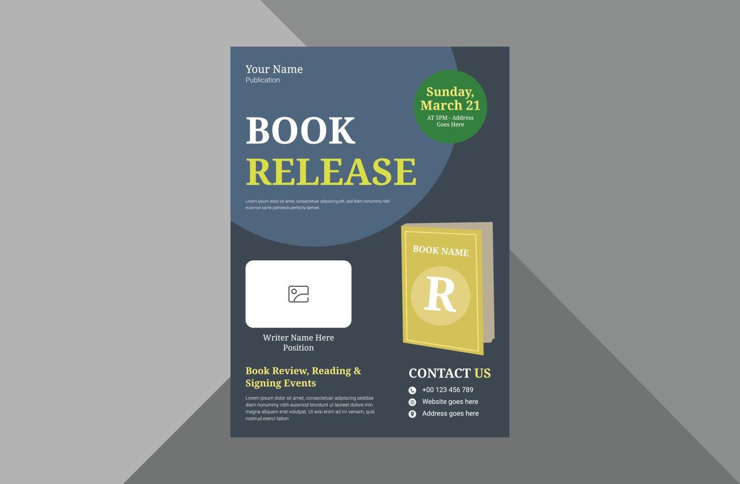 book launch and publishing flyer design template. New book launch announcement poster leaflet template. a4 template, brochure design, cover, flyer, poster, print-ready vector