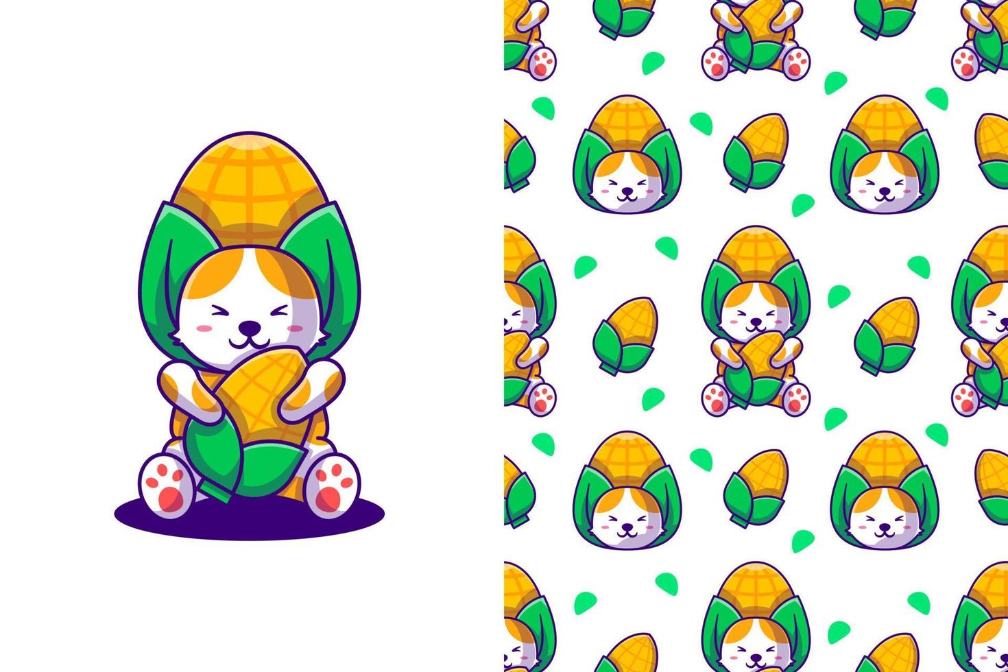 Cute Cat and Corn Cartoon with seamless pattern vector