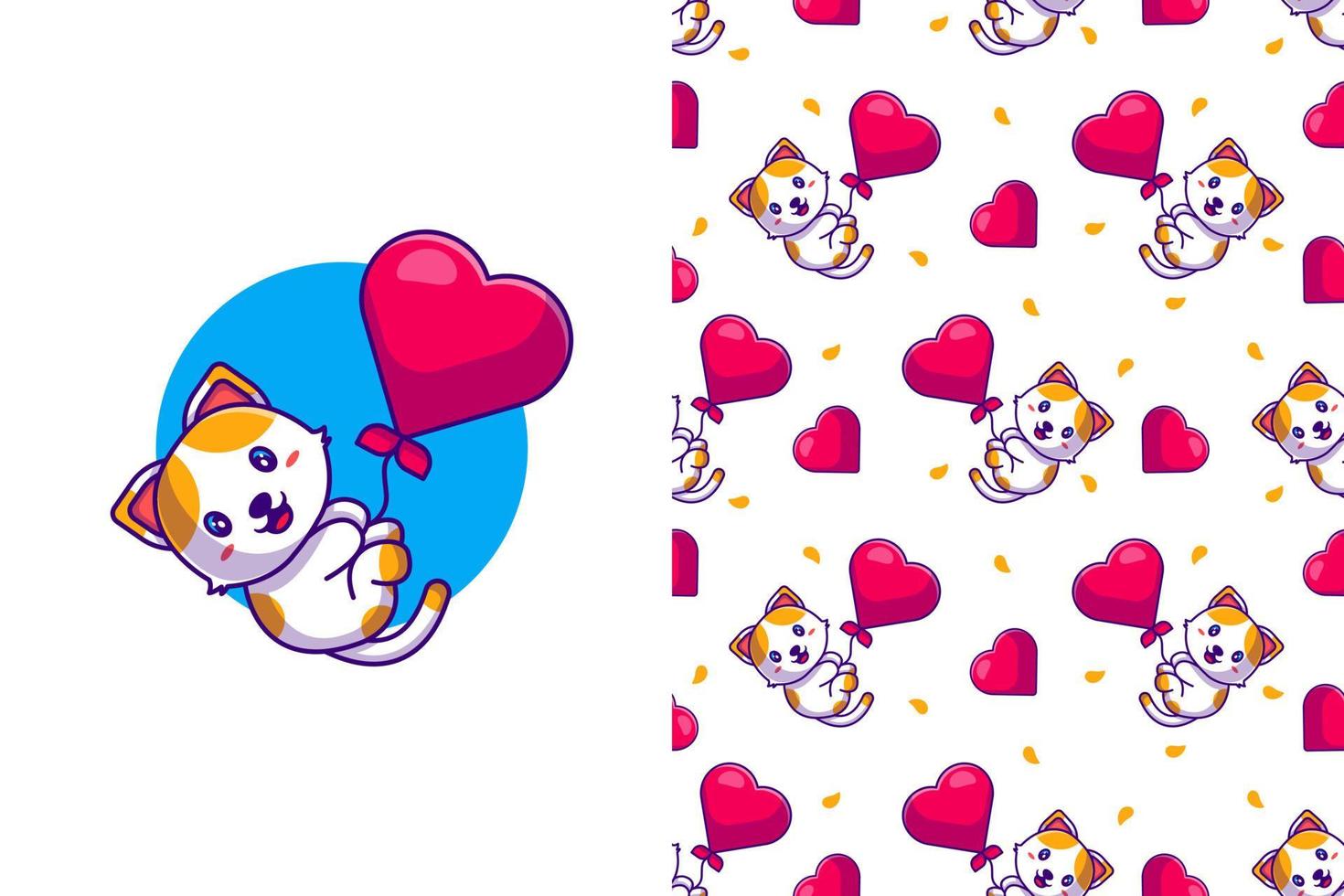 Seamless pattern cute cartoon cat with love balloon vector