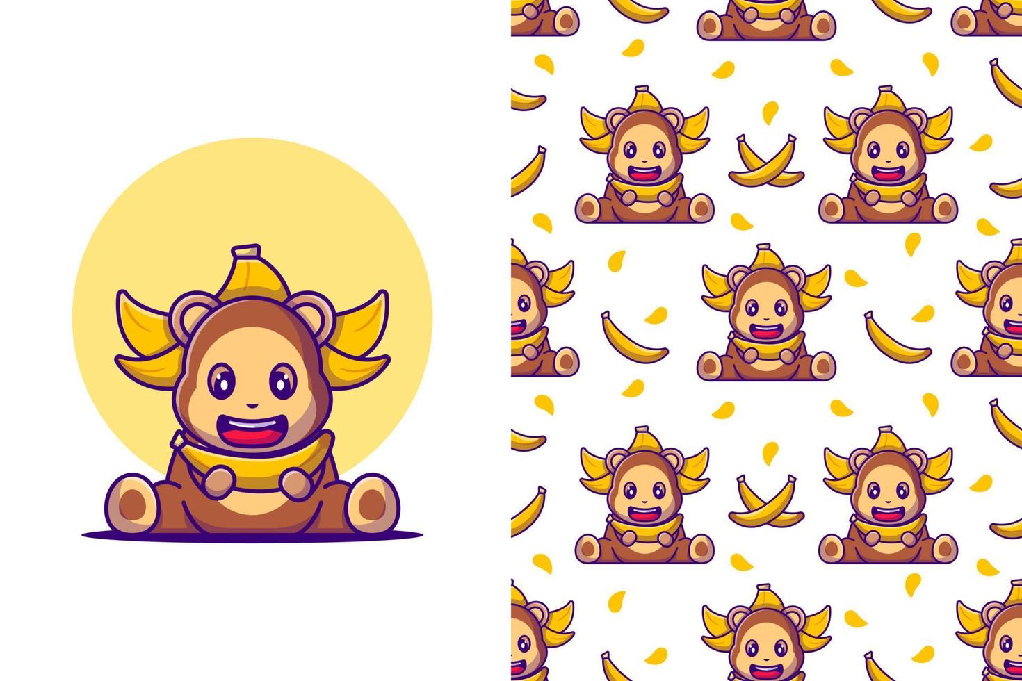 Seamless pattern cute monkey with banana cartoon illustrations vector