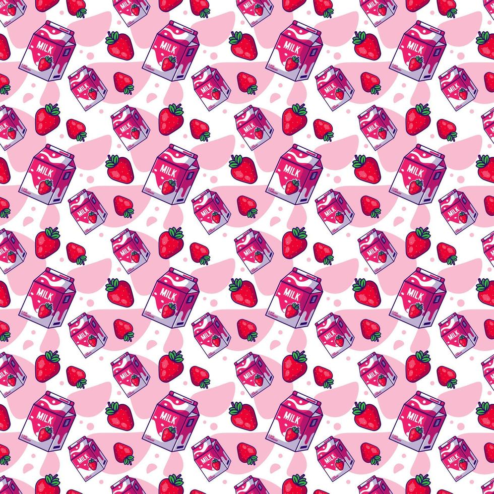 Seamless pattern  cute cartoon strawberry with milk vector