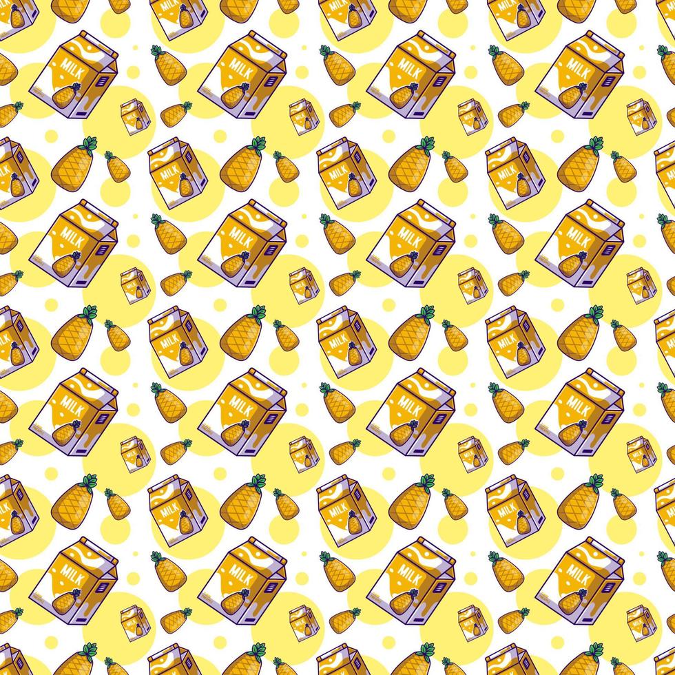 Cute Cartoon pineapple with milk seamless pattern vector