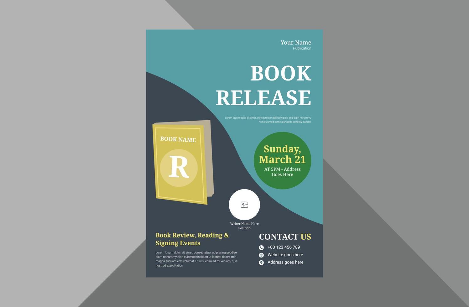 book launch and publishing flyer design template. New book launch announcement poster leaflet template. a4 template, brochure design, cover, flyer, poster, print-ready vector