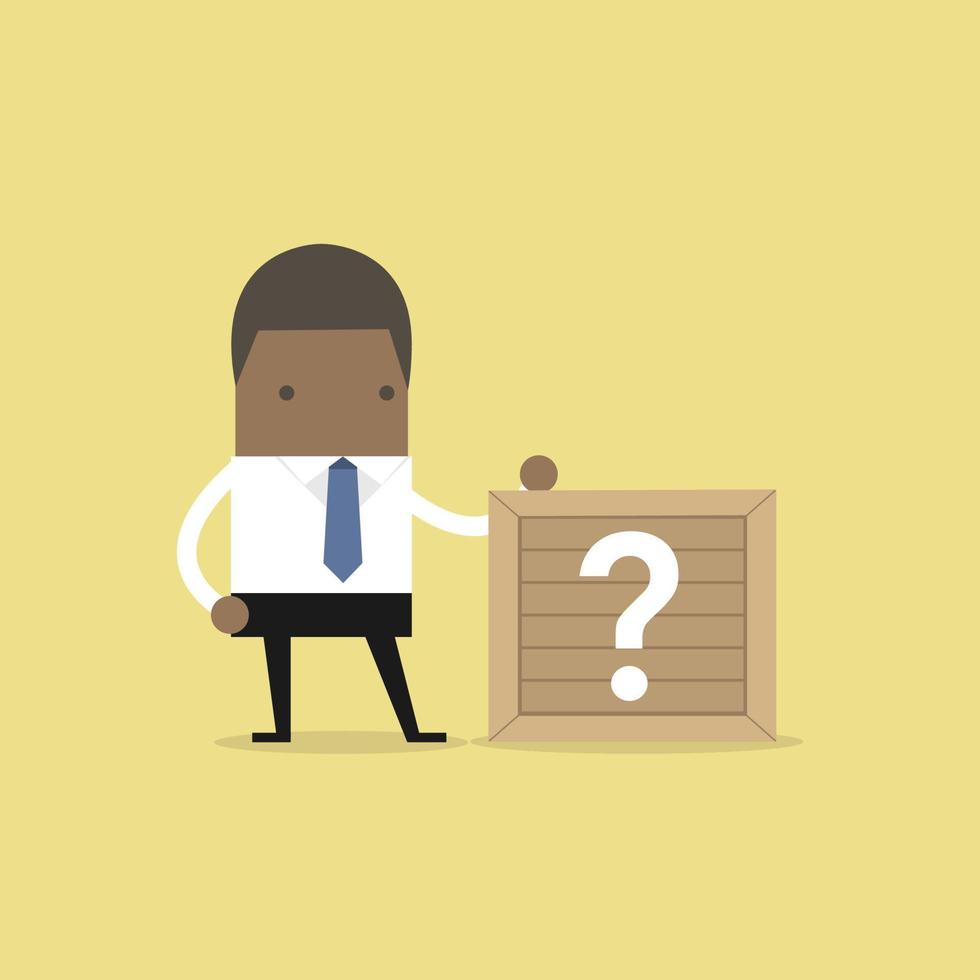African businessman standing beside unknown box. vector