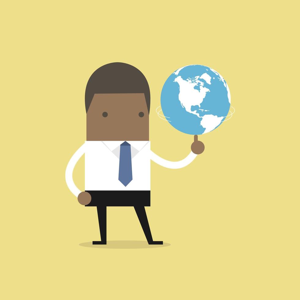 African businessman spinning globe. vector