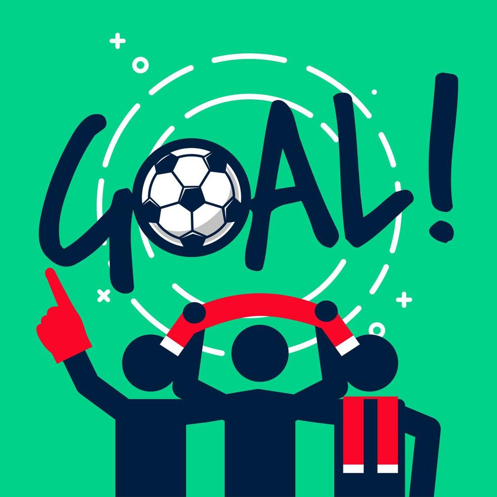 Soccer or football fans celebrate with the goal. vector