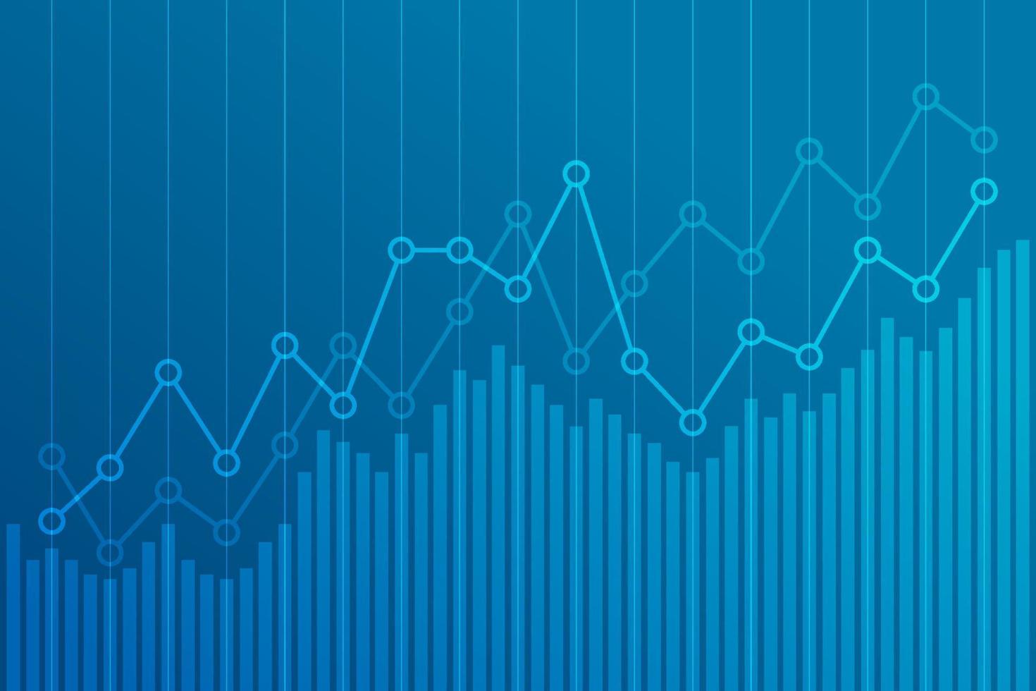 Abstract financial chart with uptrend line graph on blue background. vector