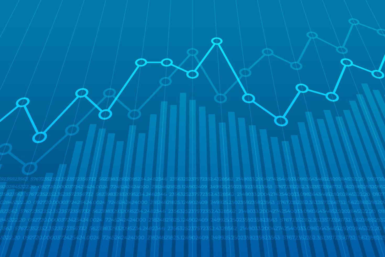 Abstract financial chart with uptrend line graph on blue background. vector