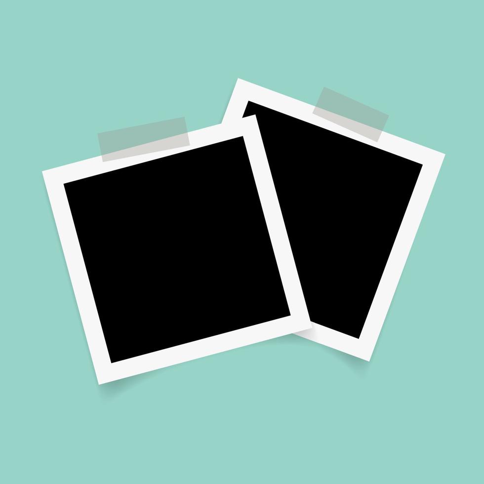 Square photo frames with sticky tape on green background. vector