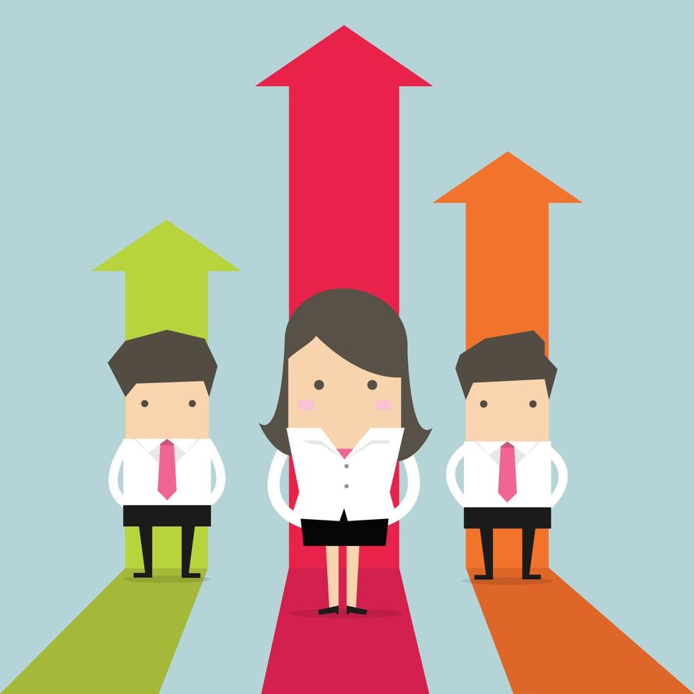 Businesswoman stand with growing graph. vector