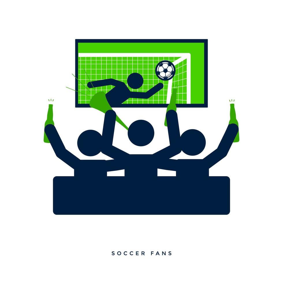 Soccer or football fans with beer bottle watching live football on TV and cheer for their team on sofa. vector