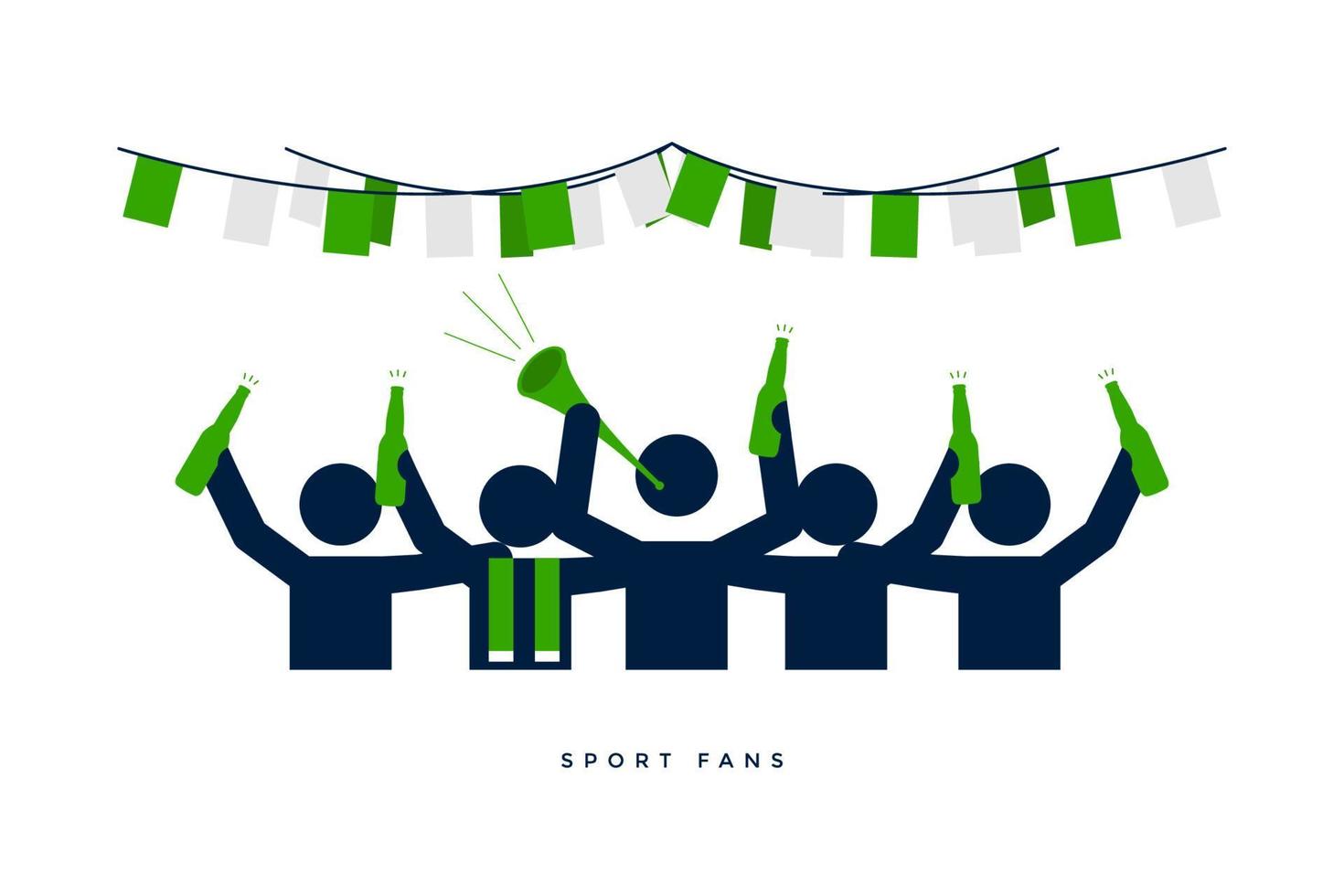 Soccer or football fans with beer bottle cheer for their team in the bar. vector