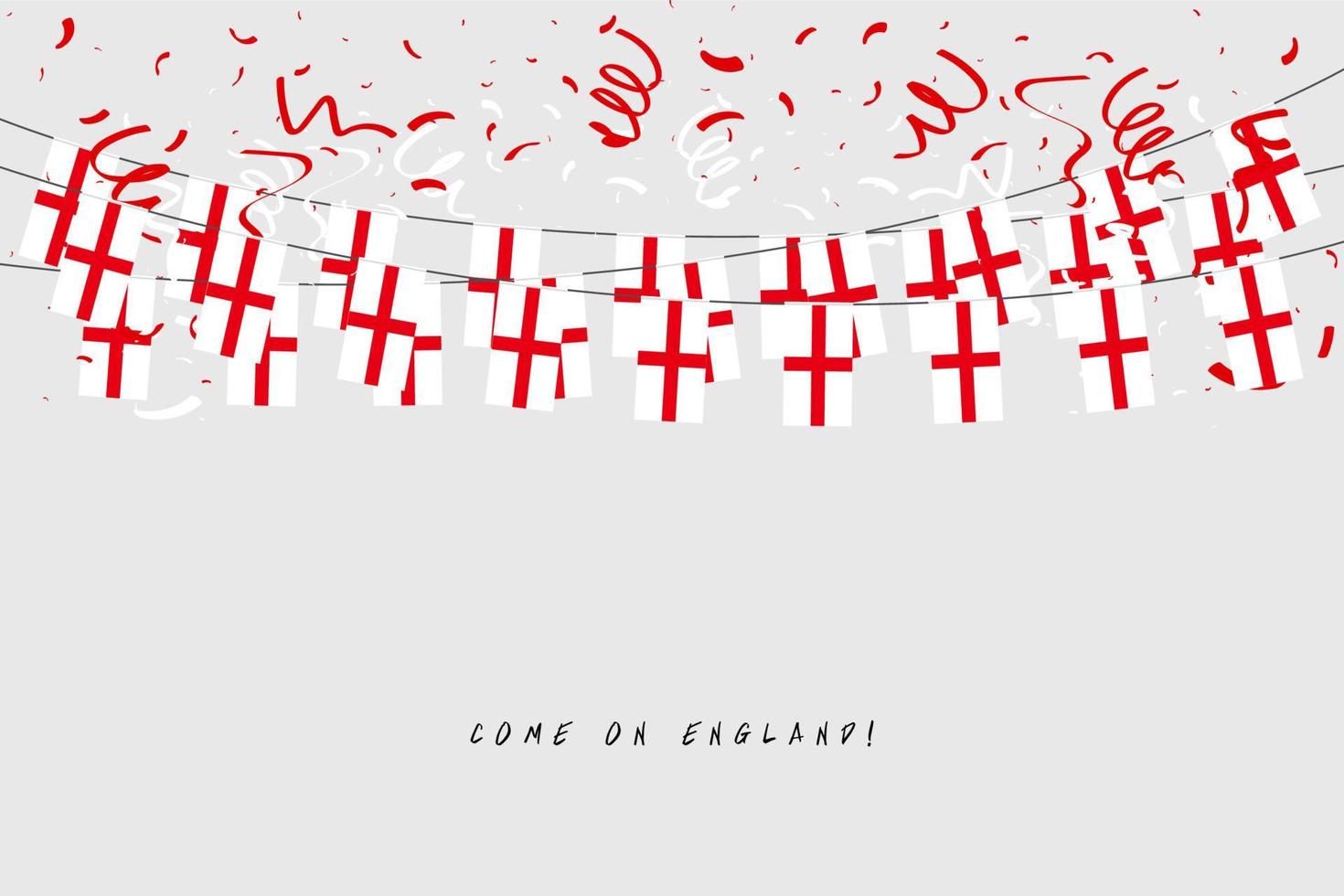 bandera de inglaterra garland con confeti sobre fondo gris, colgar banderines para banner de plantilla de celebración de inglaterra. vector