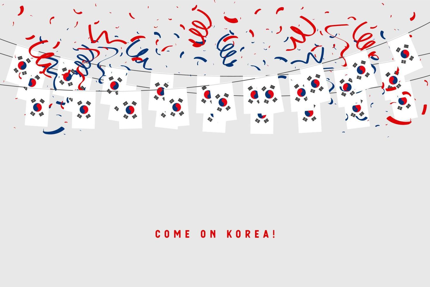 bandera de corea del sur garland con confeti sobre fondo gris, colgar banderines para banner de plantilla de celebración coreana. vector