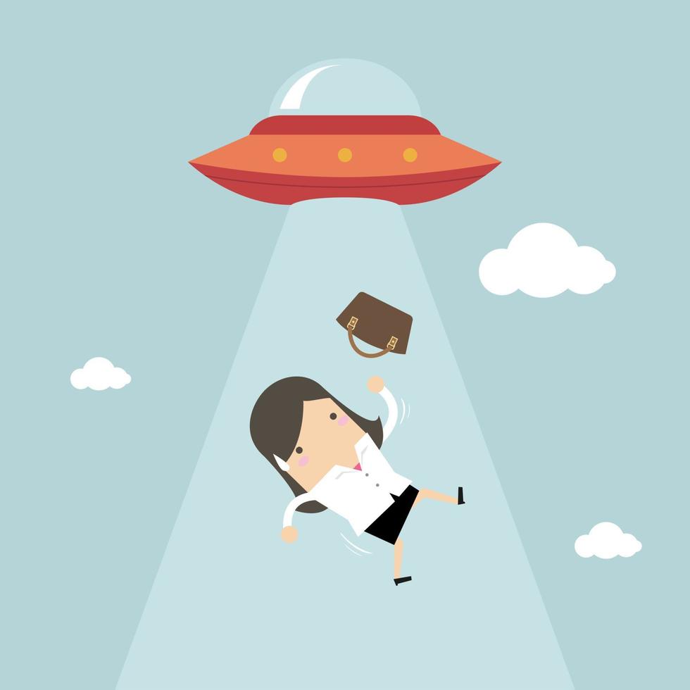 Businesswoman abducted by UFO. vector