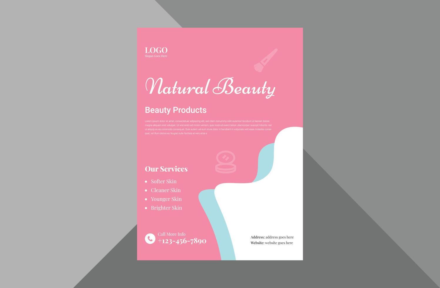 natural cosmetic flyer design template. natural beauty product promotion flyer design template. a4 template, brochure design, cover, flyer, poster, print-ready vector