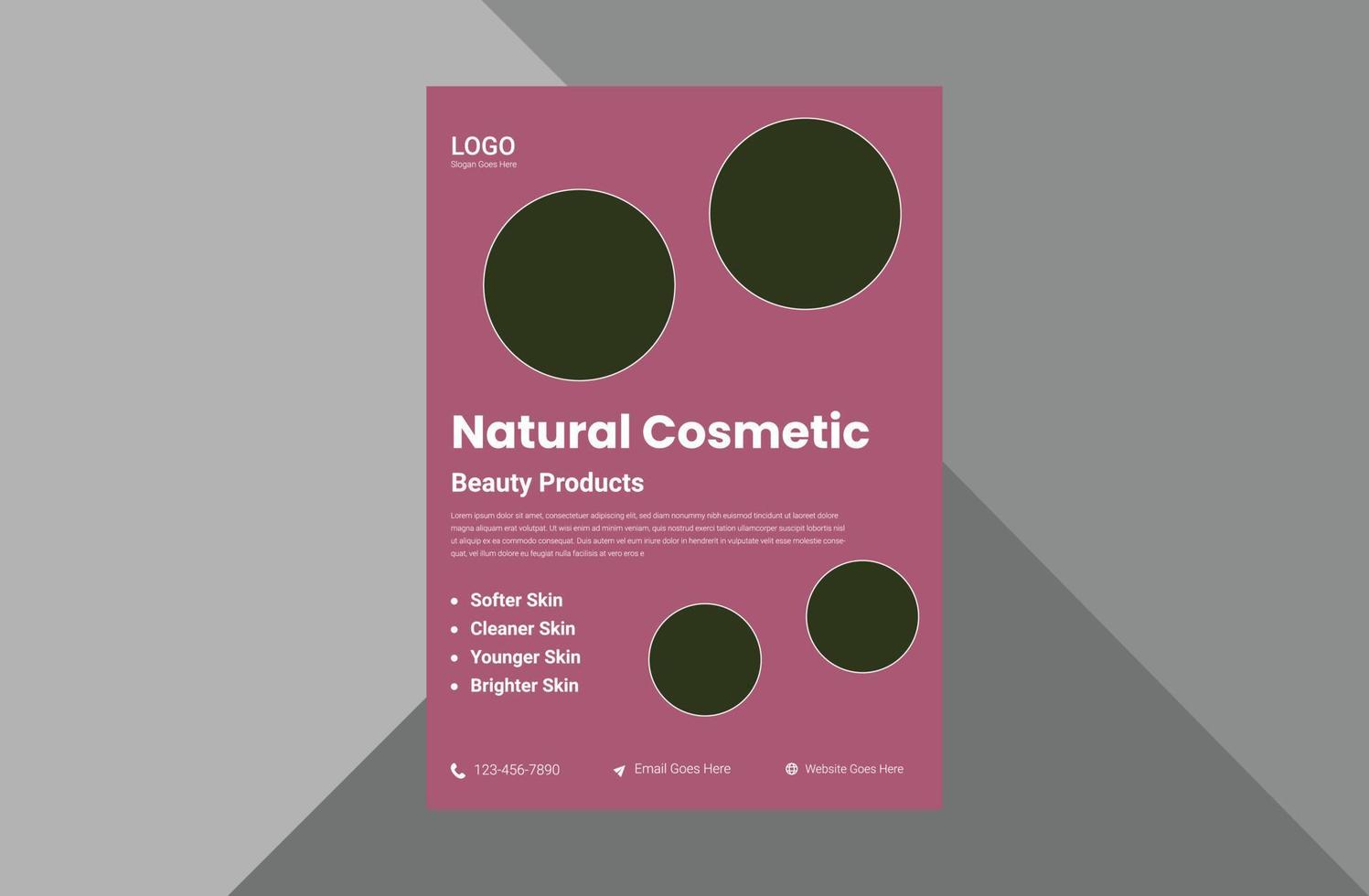 plantilla de diseño de volante cosmético natural. Plantilla de diseño de volante de promoción de productos de belleza natural. plantilla a4, diseño de folleto, portada, volante, póster, listo para imprimir vector