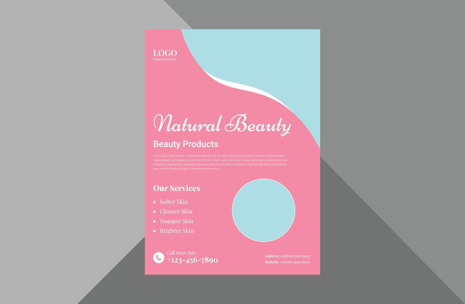 natural cosmetic flyer design template. natural beauty product promotion flyer design template. a4 template, brochure design, cover, flyer, poster, print-ready vector