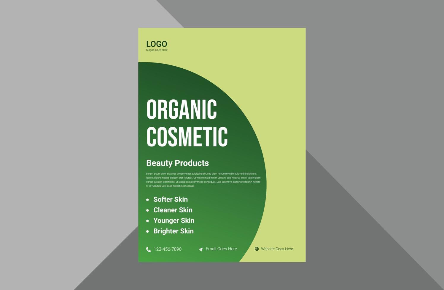 plantilla de diseño de volante cosmético natural. Plantilla de diseño de volante de promoción de productos de belleza natural. plantilla a4, diseño de folleto, portada, volante, póster, listo para imprimir vector