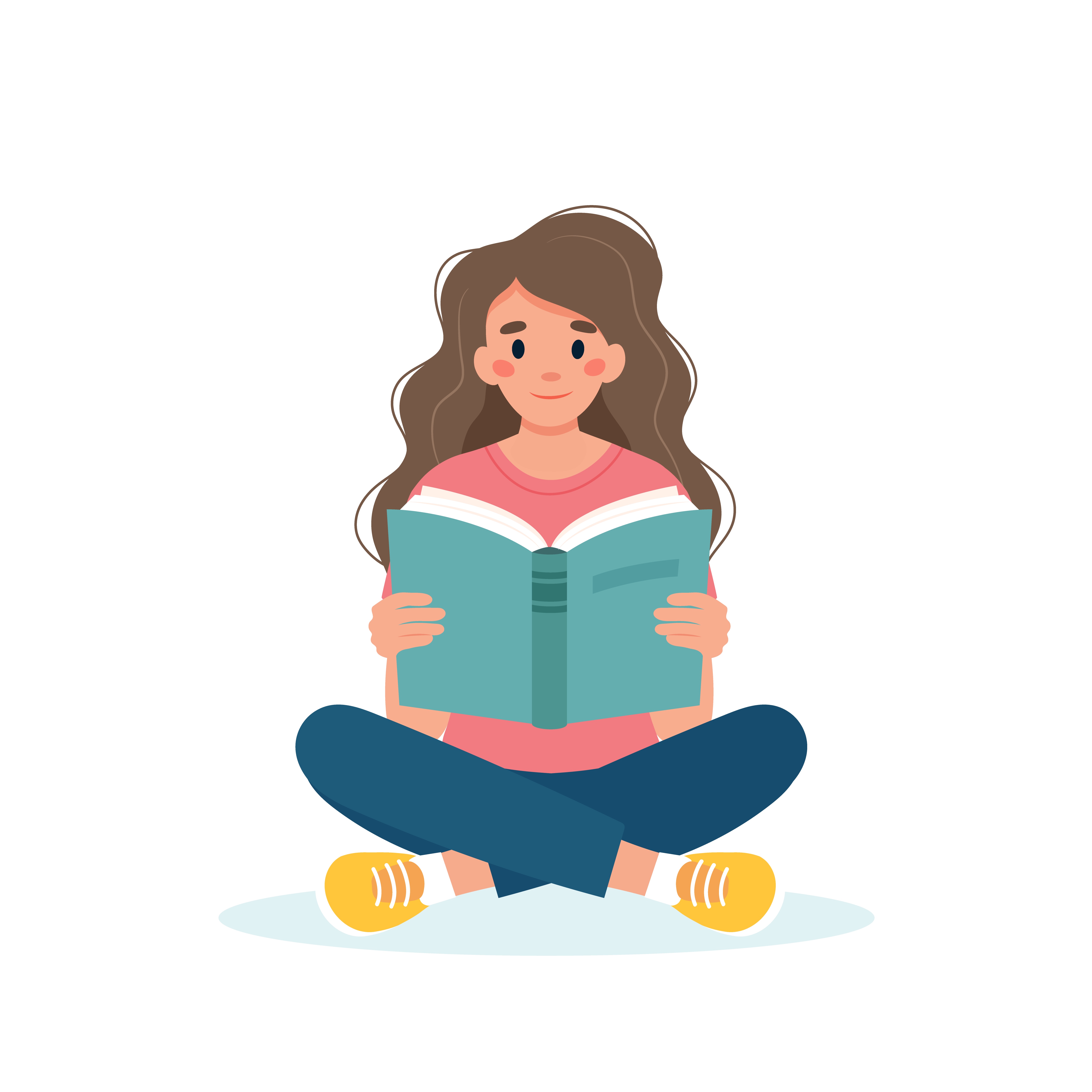 Woman Reading Book While Sitting Learning And Literacy Day Concept Cute Vector Illustration In